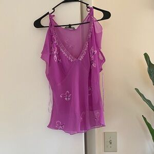 River Island Vibrant Purple Sheer Sequin Embellished Blouse